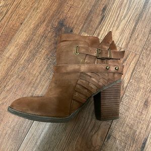 Women’s brown heeled booties